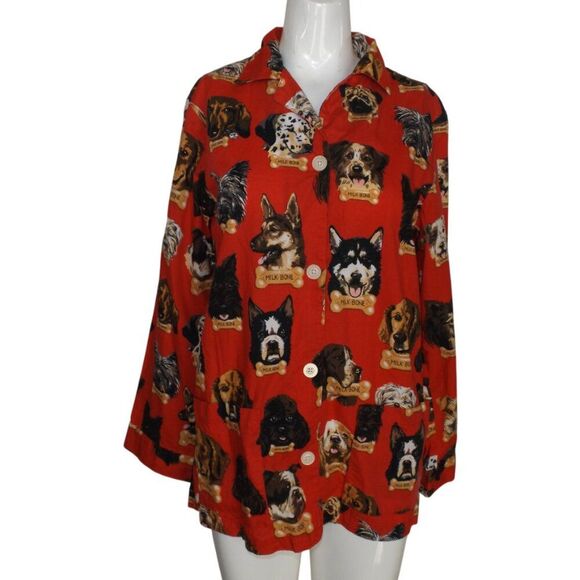 NICK & NORA Pajama Top, S, Dogs, Milk Bone, Long sleeves, Vintage, Pockets, Red - Picture 8 of 10